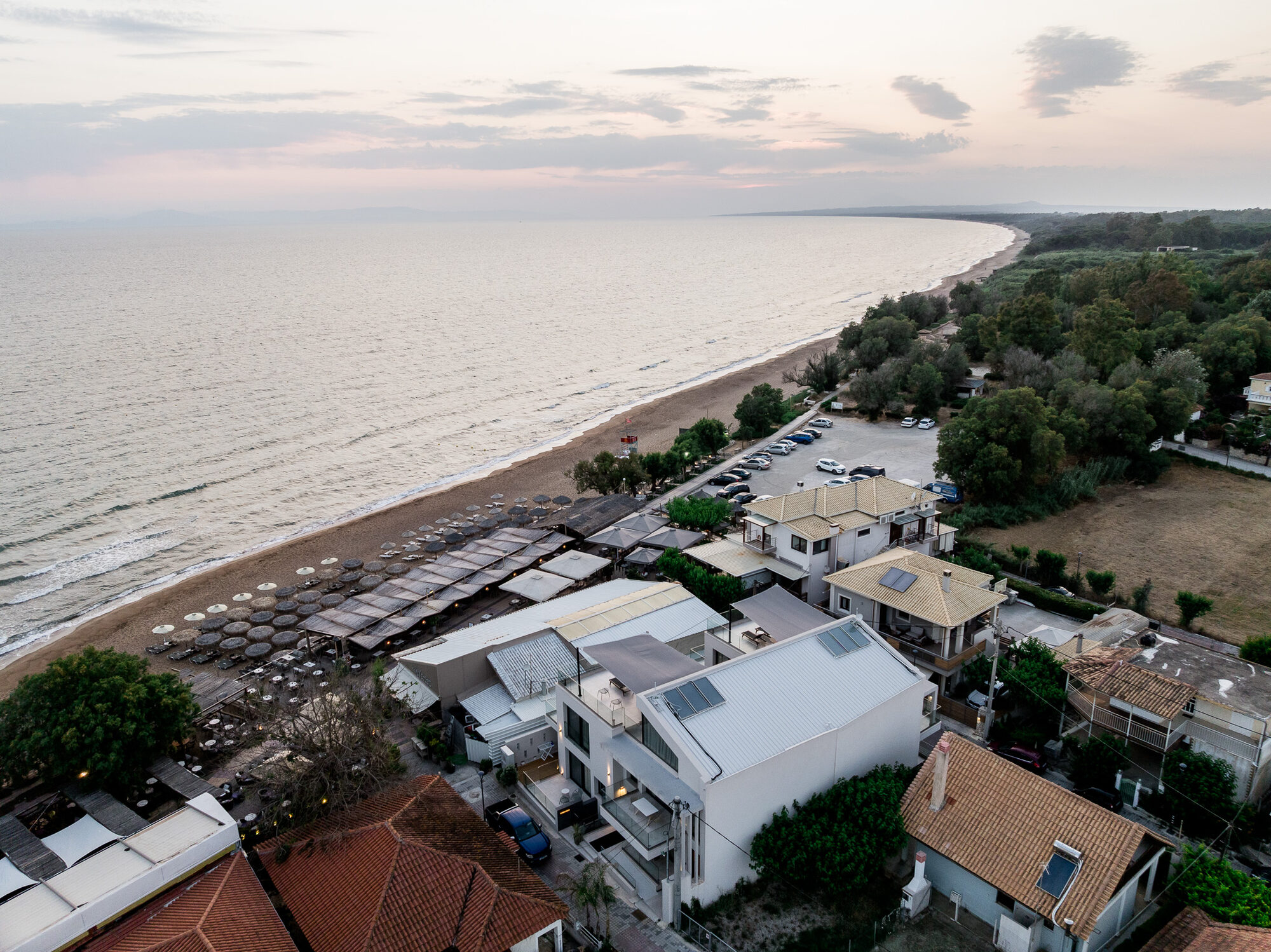 The long Kourouta beach from above